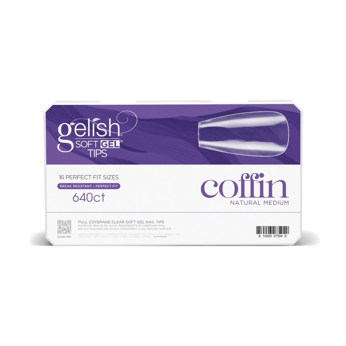 Gelish Soft gel Tips Coffin Natural Medium 640ct