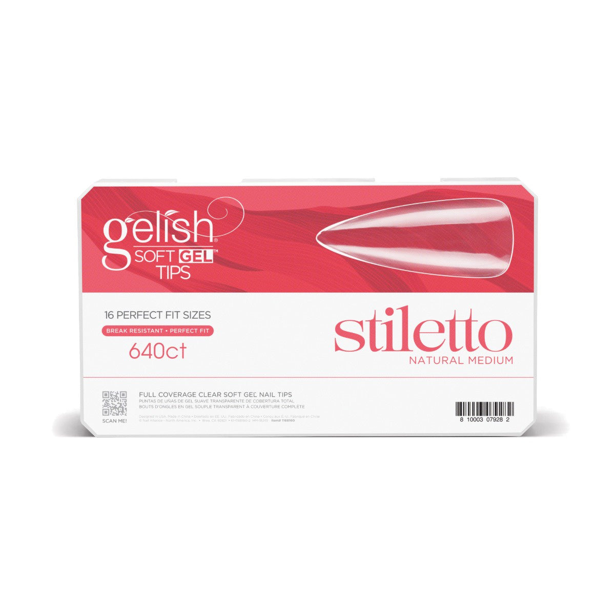 Gelish Soft gel Tips Stiletto Natural Long 640ct