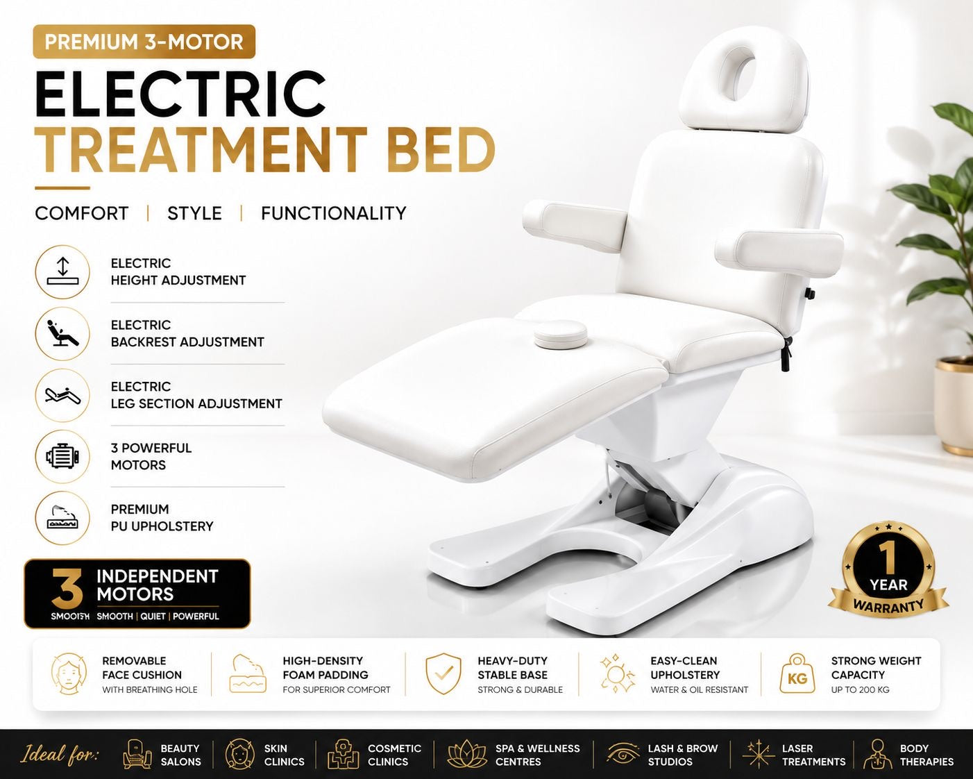 Electric Massage  Bed White 3 Motors