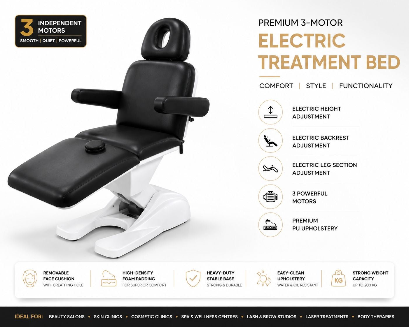 Electric Massage Bed Black  3 Motors