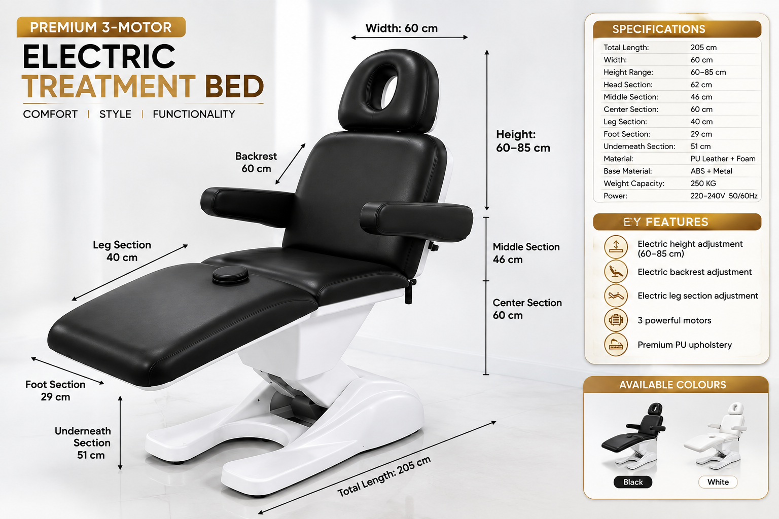 Electric Black bed 3 Motors
